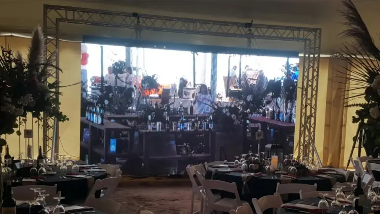Custom modular LED wall providing visual content and entertainment at a corporate event.