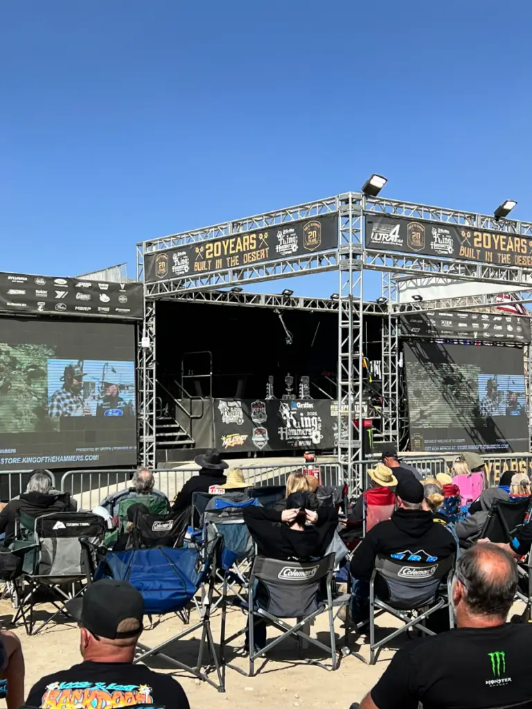 Modular LED wall rental displaying live race coverage at King of the Hammers off-road racing event with professional staging and event production support.